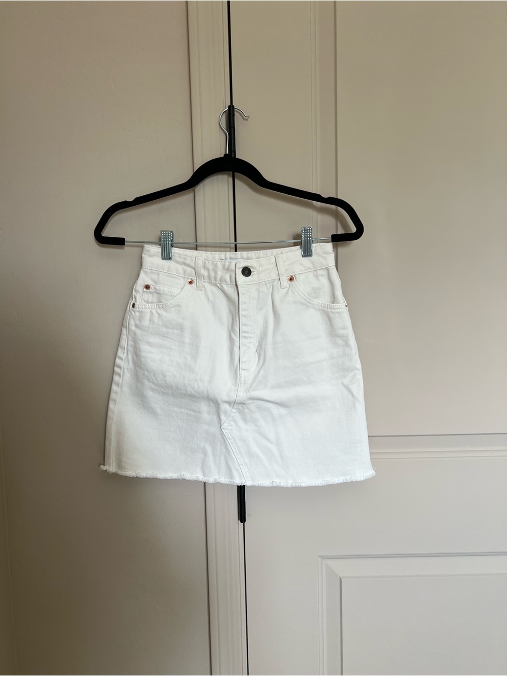 Topshop White Denim Mini Skirt with Frayed Hem